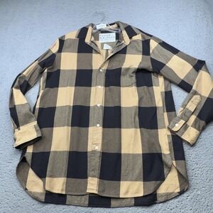 Frank & Eileen Shirt Womens Medium Tan Black Check Joedy Button Up Flannel Top